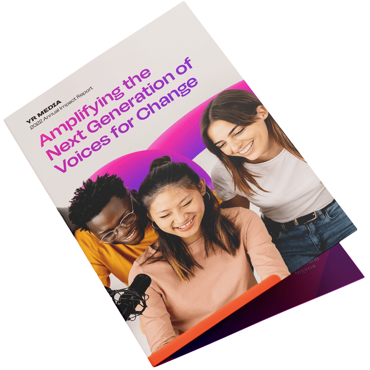 Folded example of Annual Report brochure for YR Media