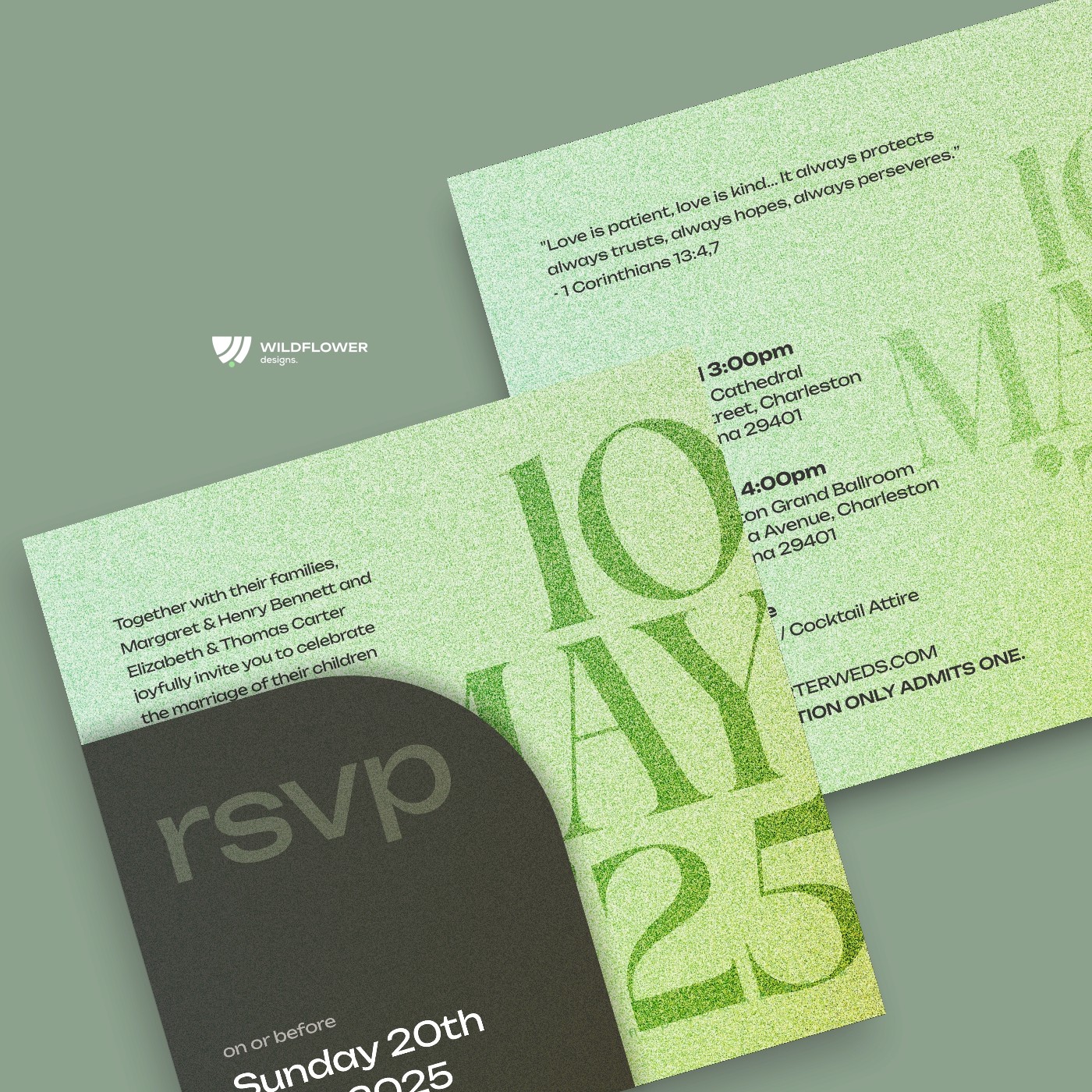 Elegant wedding invitation design for Eleanor & James.