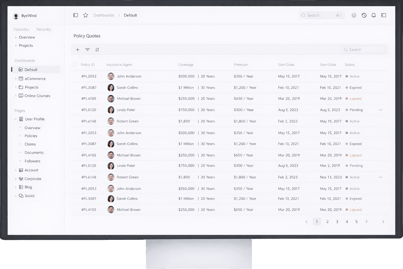 Screen mockup of a dashboard interface