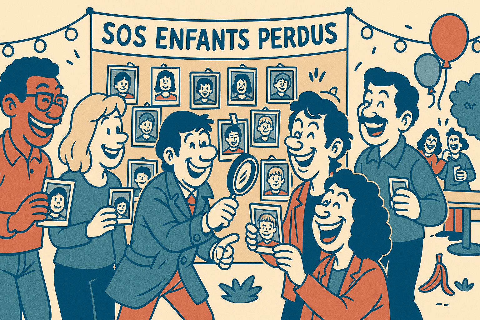 Parents d'élève s'amusant à jouer les détectives pour identifier les photos de leurs enfants 