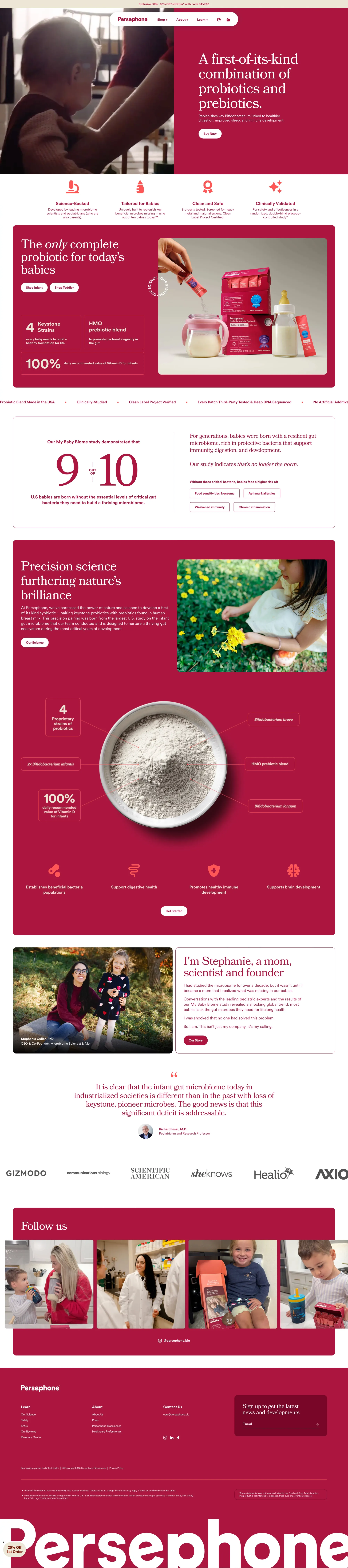 Persephone Biosciences ecommerce page screenshot showcasing Ecommerce and Food & Drinks design
