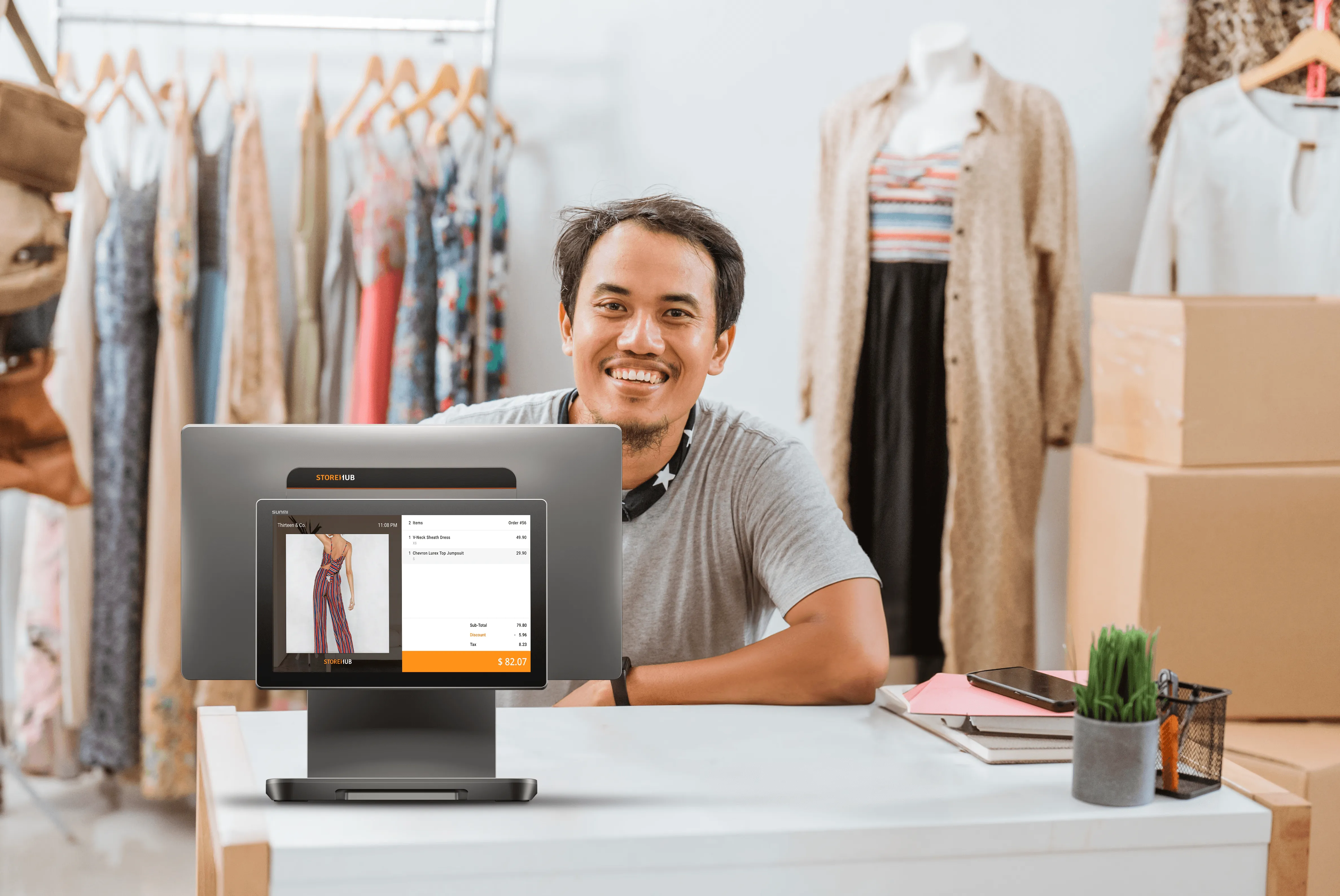 Boutique and apparel shop owner using the StoreHub retail POS system for inventory management.