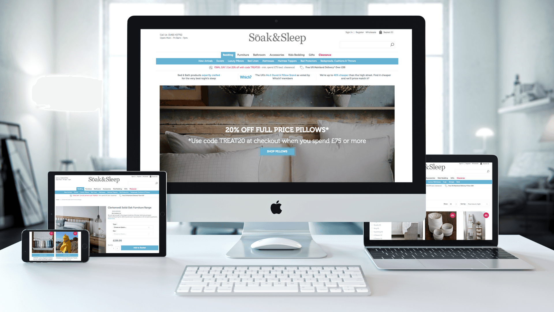 Soak&Sleep website on various devices