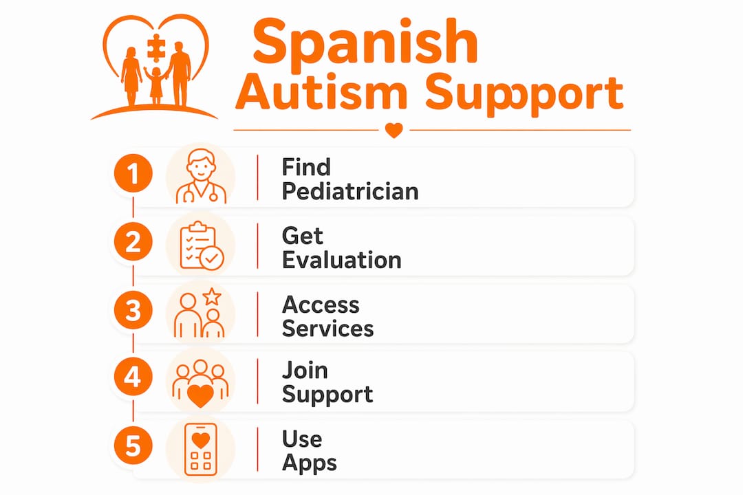 Infographic outlining Spanish autism support steps