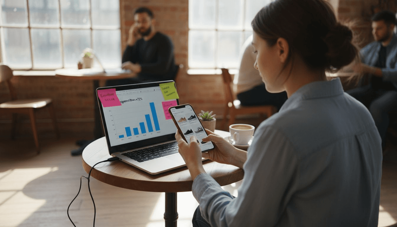 Woman swiping carousel ad showing engagement increase