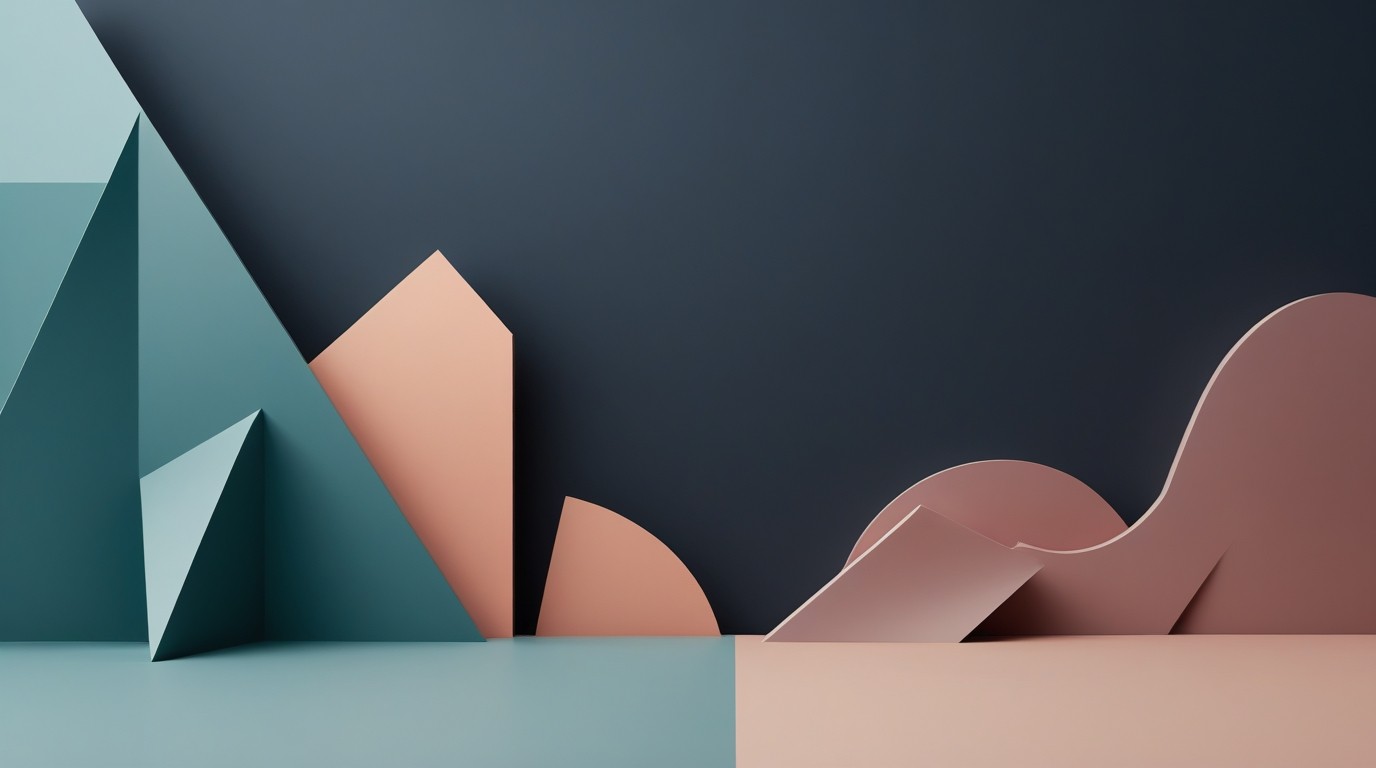 abstract geometric composition showing a spectrum from mechanical/angular geometric forms on the left transitioning smoothly into organic shapes