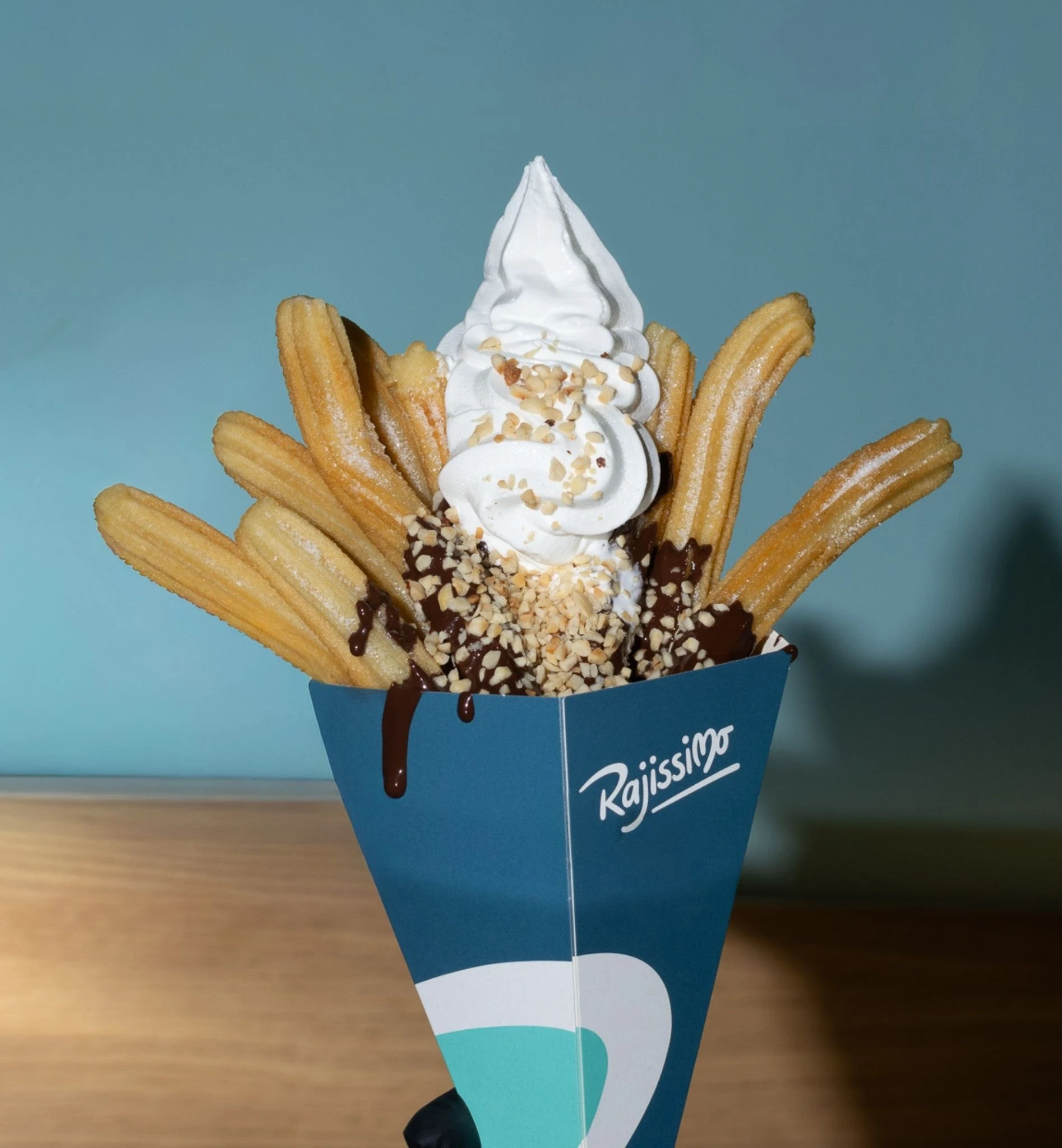 Churros with Nutella, hazelnuts and softice