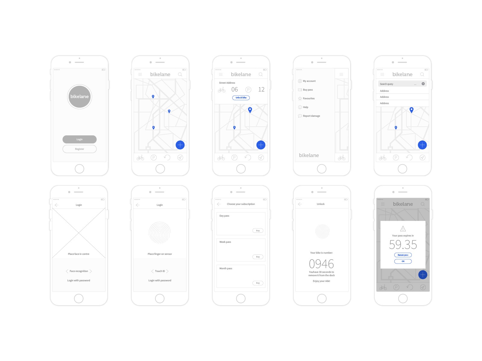 Bikelane wireframes