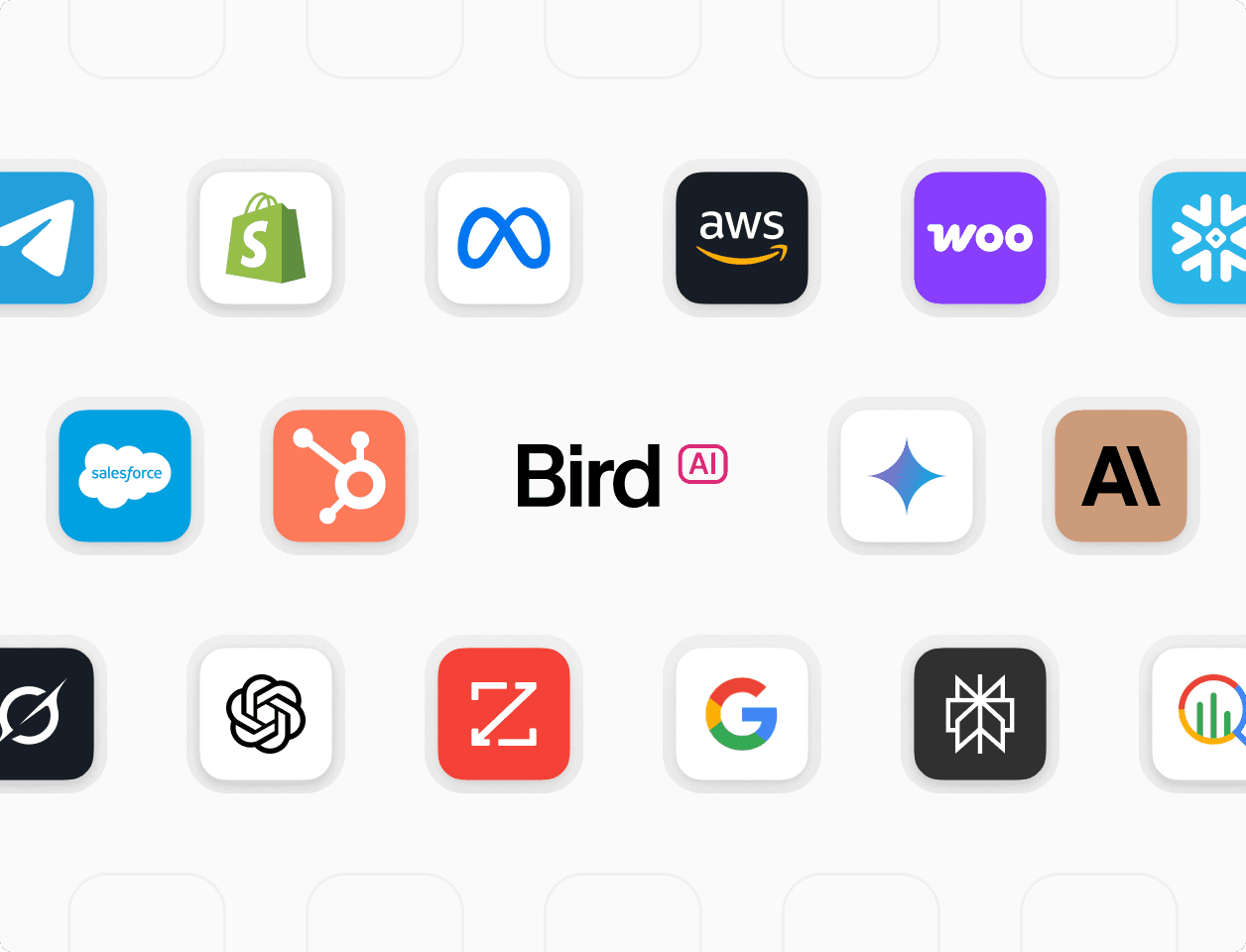 Grid of tech company logos representing comprehensive platform coverage with 100+ integrations
