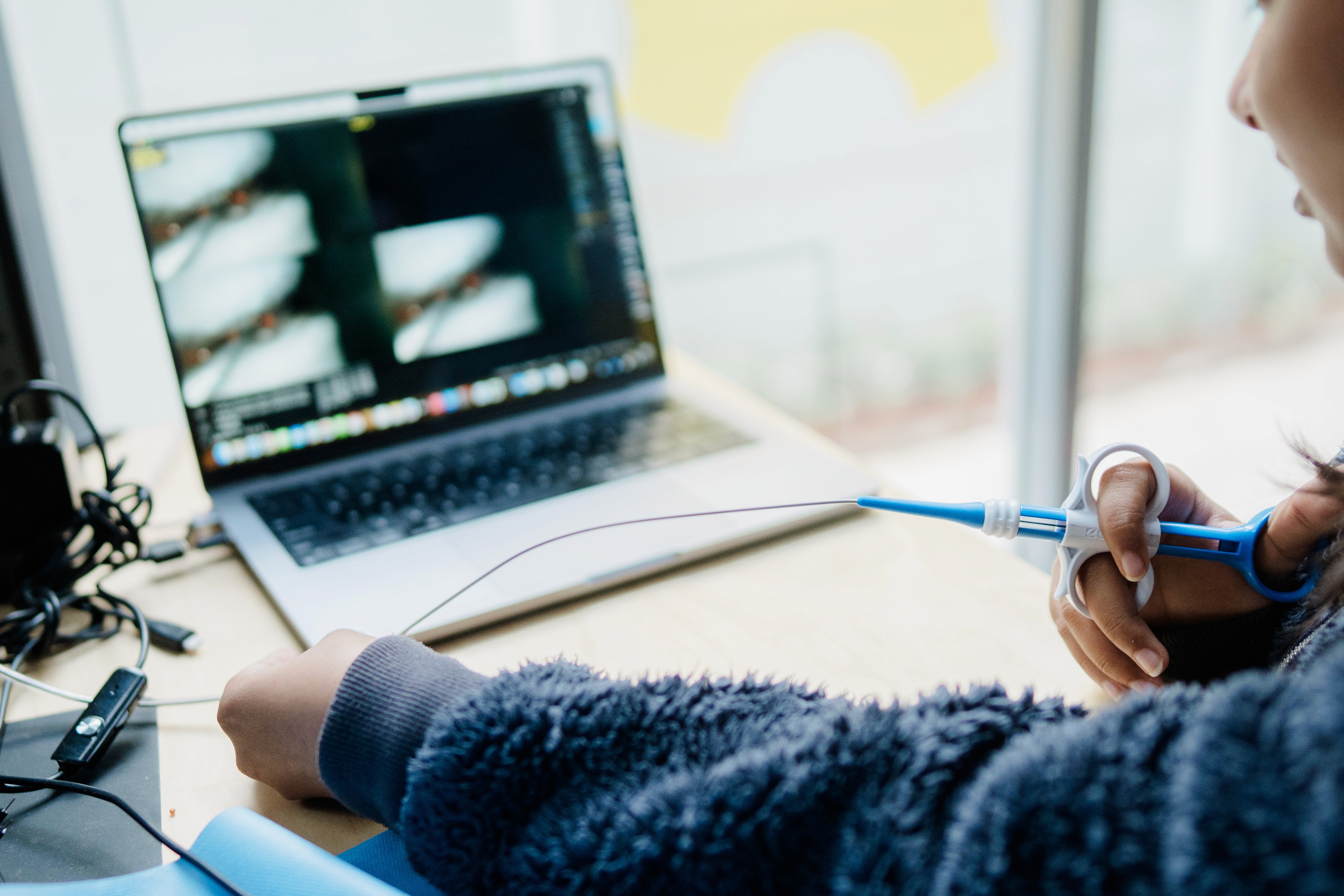 Student testing a beginner robotics project 