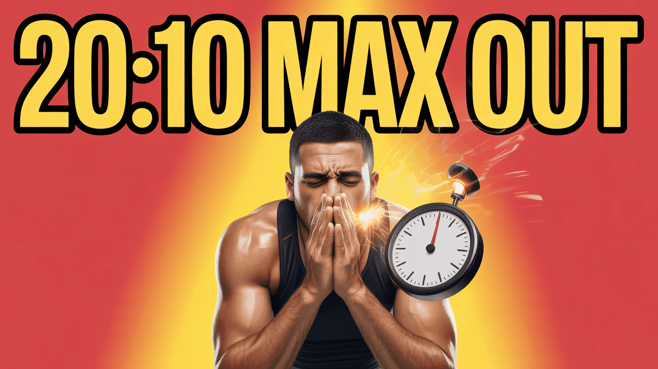 Tabata Burn Timer Thumbnail Template featuring athlete gasping for air hands on knees with large digital timer floating, sweat sparks