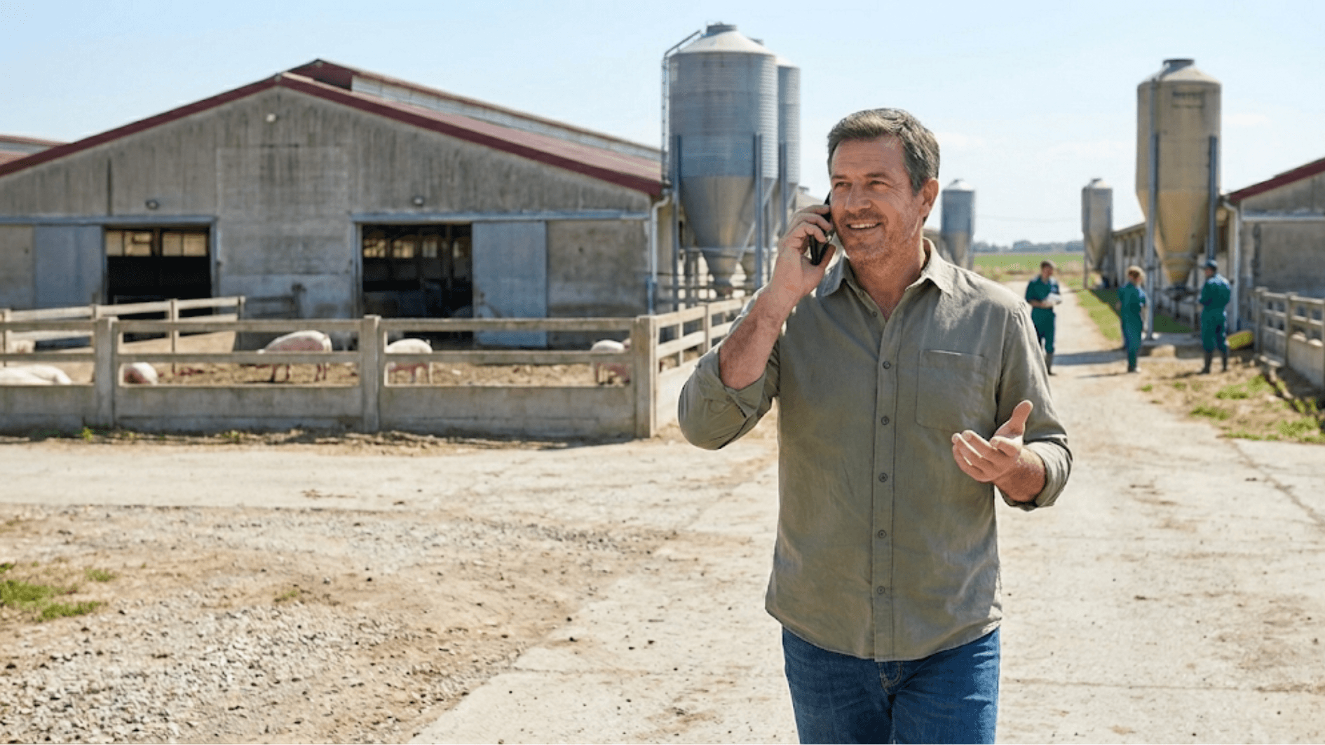 Gestão rural: produtor ao celular na fazenda organizando o fluxo de caixa do negócio.