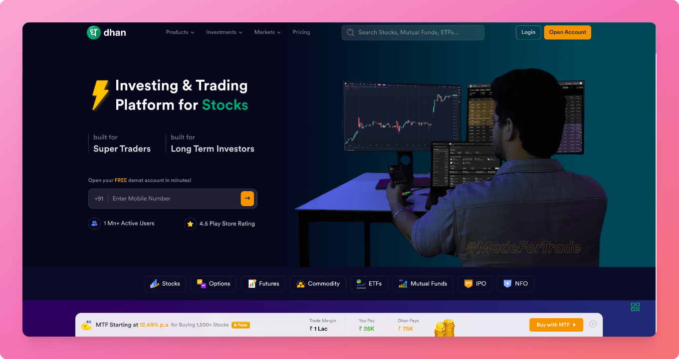 Dhan Trading App Dashboard