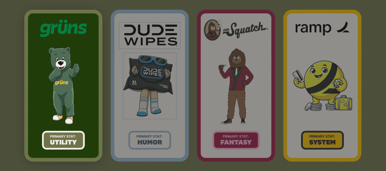 Grüns shown as a utility-first CPG brand in a visual comparison with DUDE Wipes, Dr. Squatch, and Ramp, illustrating product-led growth strategies.