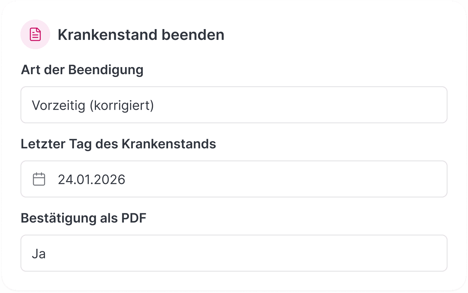 Krankenstand beenden - Patientenseite nach senden
