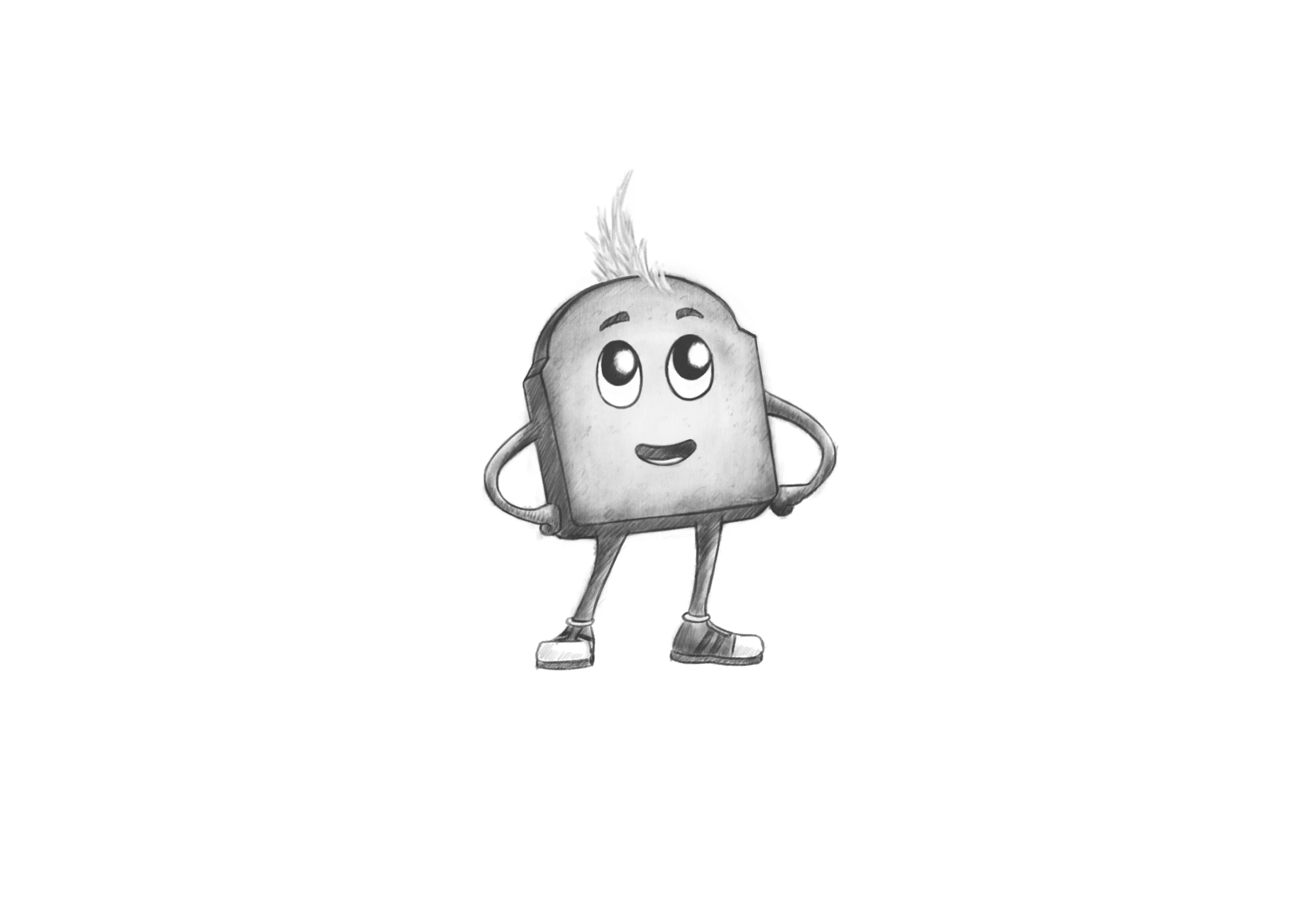 Sketch of a zwieback character with a coconut mohawk