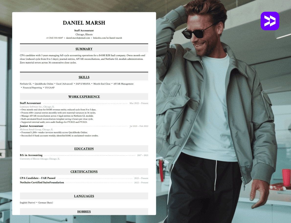 Accountant CV example in professional office setting