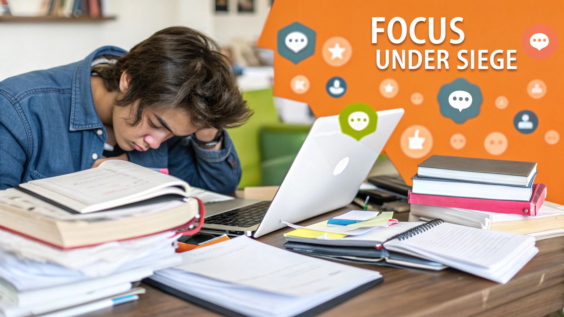 A person sitting at a clean desk, deeply focused on their work on a laptop, with soft, natural light filling the room.