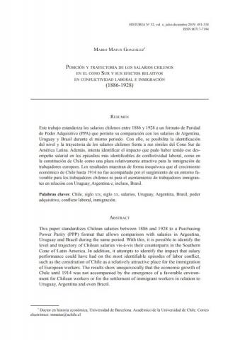 Posición y trayectoria de los salarios chilenos en el cono Sur y sus efectos relativos en conflictividad laboral e inmigración (1886-1928)