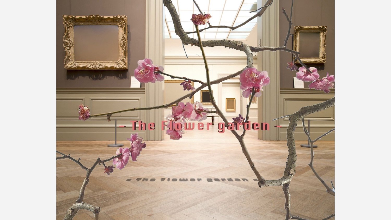 An AR art piece for the fantasy of being in the surrealistic imaginative world with a gigantic world of nature. The plants and flowers are excessively large along with the city buildings.