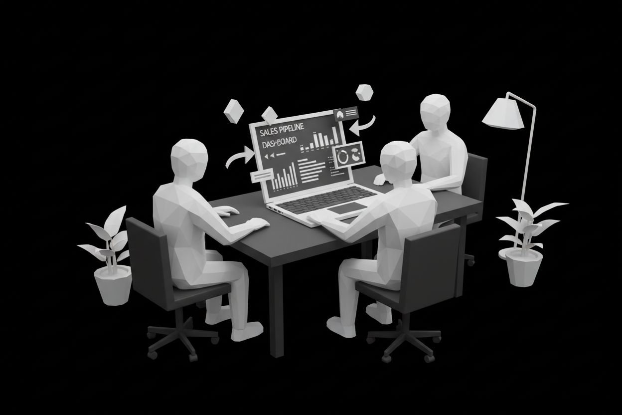 A marketing team reviewing pipeline performance on a laptop