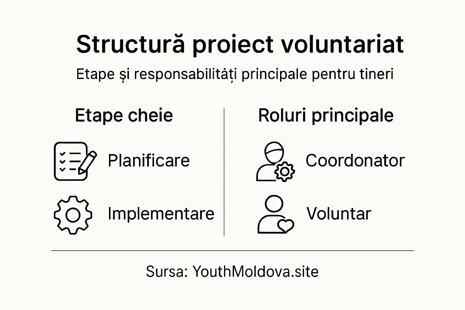 Infografic: pașii și responsabilitățile în activitatea de voluntariat