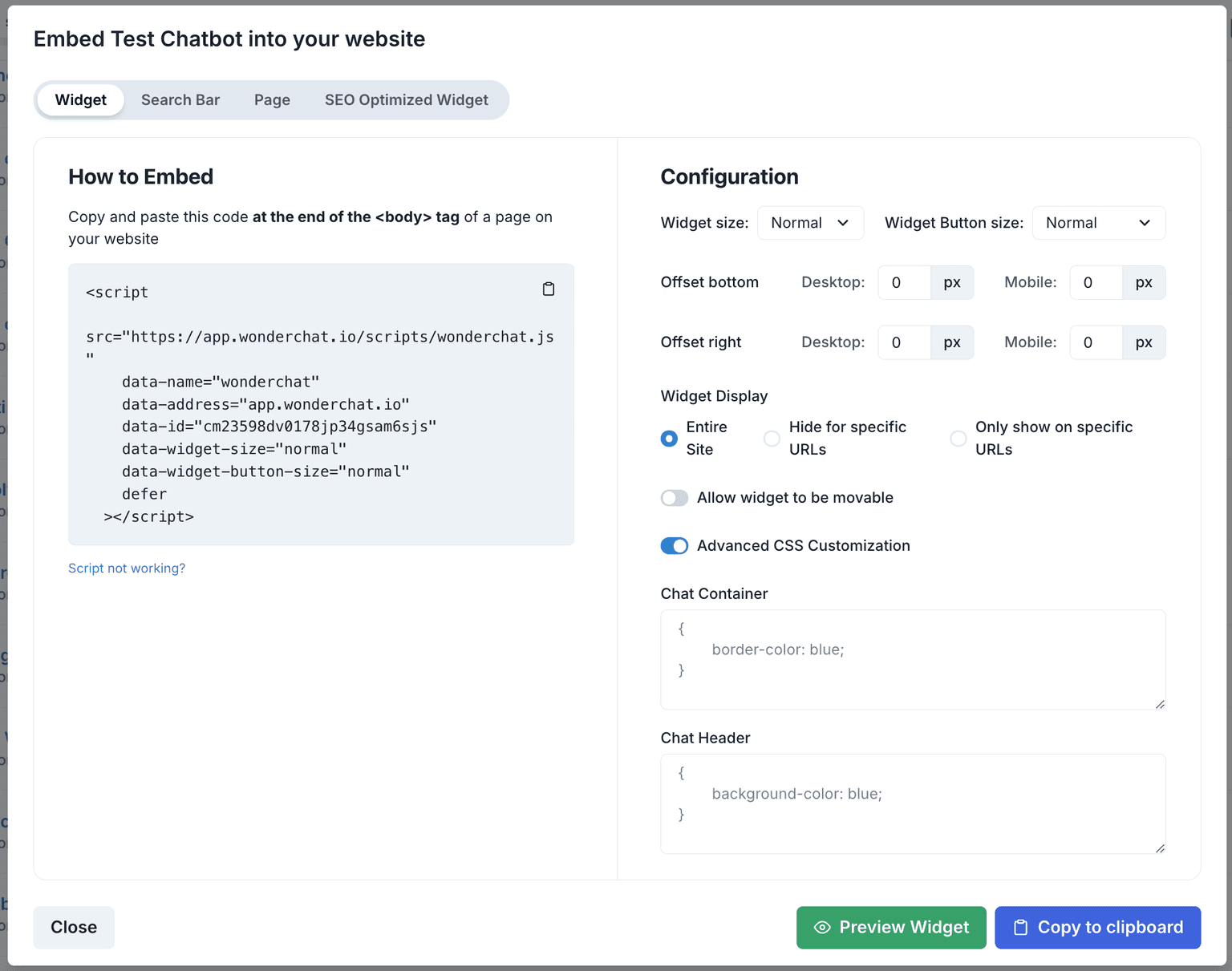 Embed Test Chatbot into your website