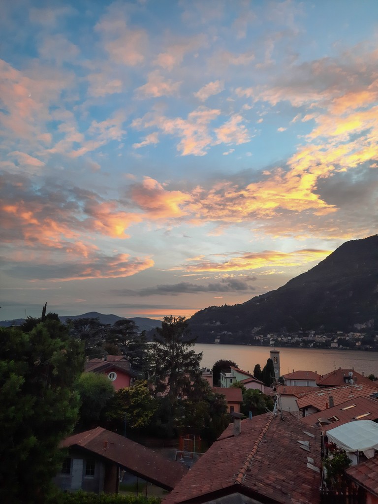 lake como at sunset from above torno