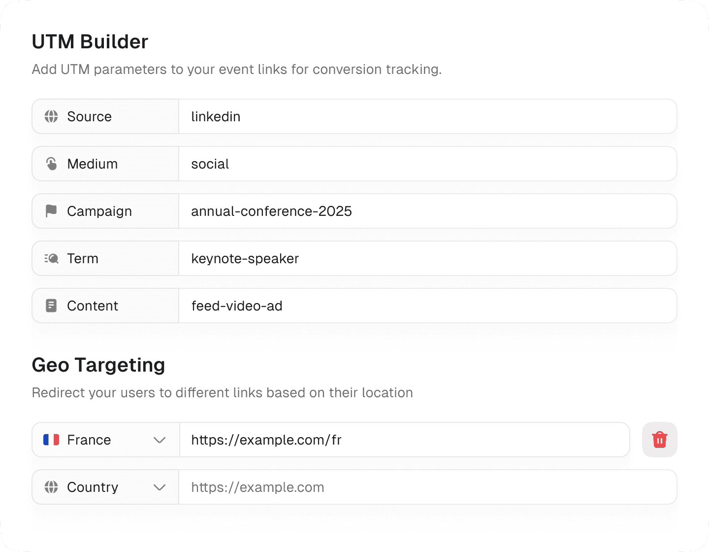 Eventlink - UTM tracking & geo targeting