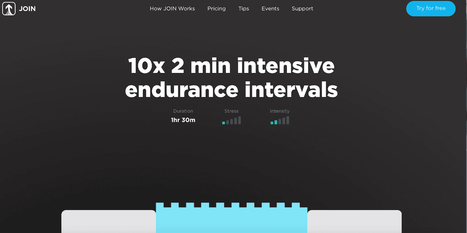 Screen image of JOIN's 10 x 2 minute Intensive Endurance workout