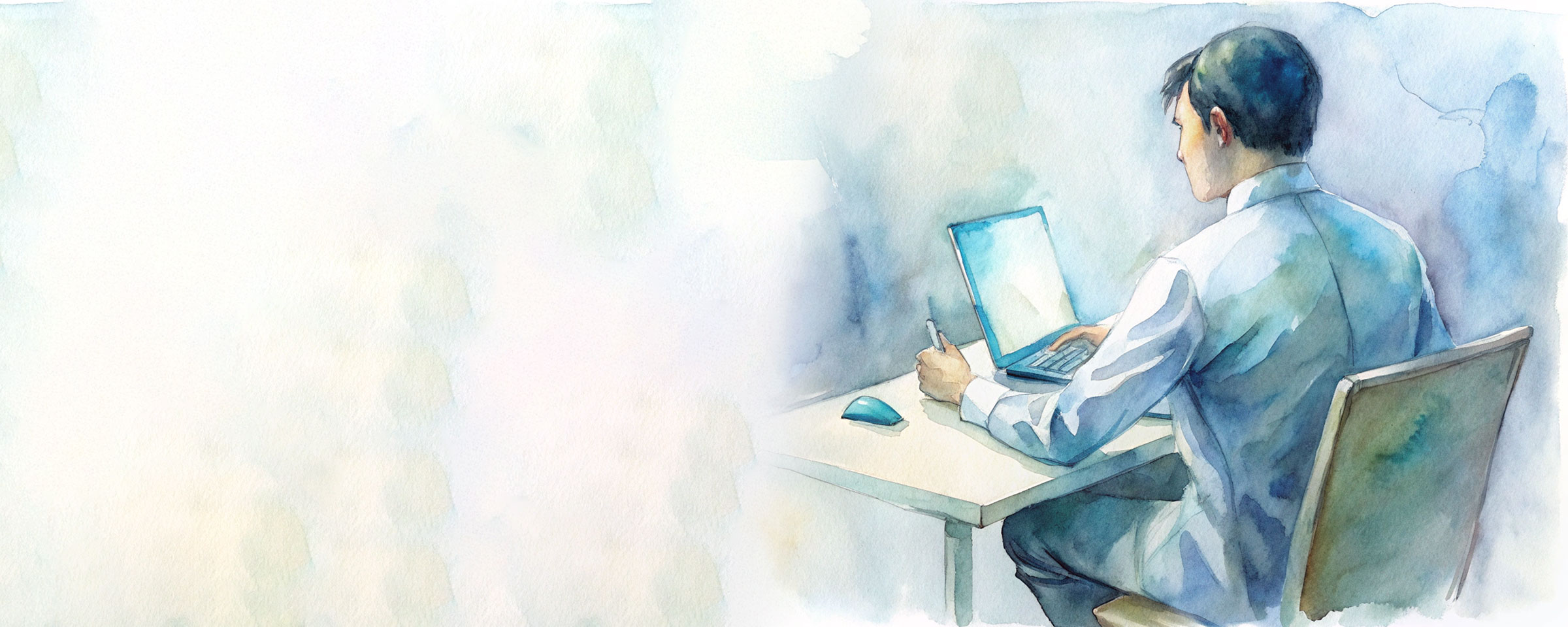 A watercolor depicting the scene of drafting a document using inline AI for corporate purposes.
