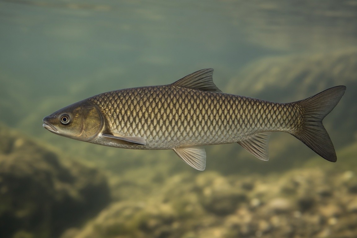 A large grass carp with evenly patterned scales