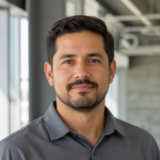 Fictional building engineer portrait for demonstration social proof
