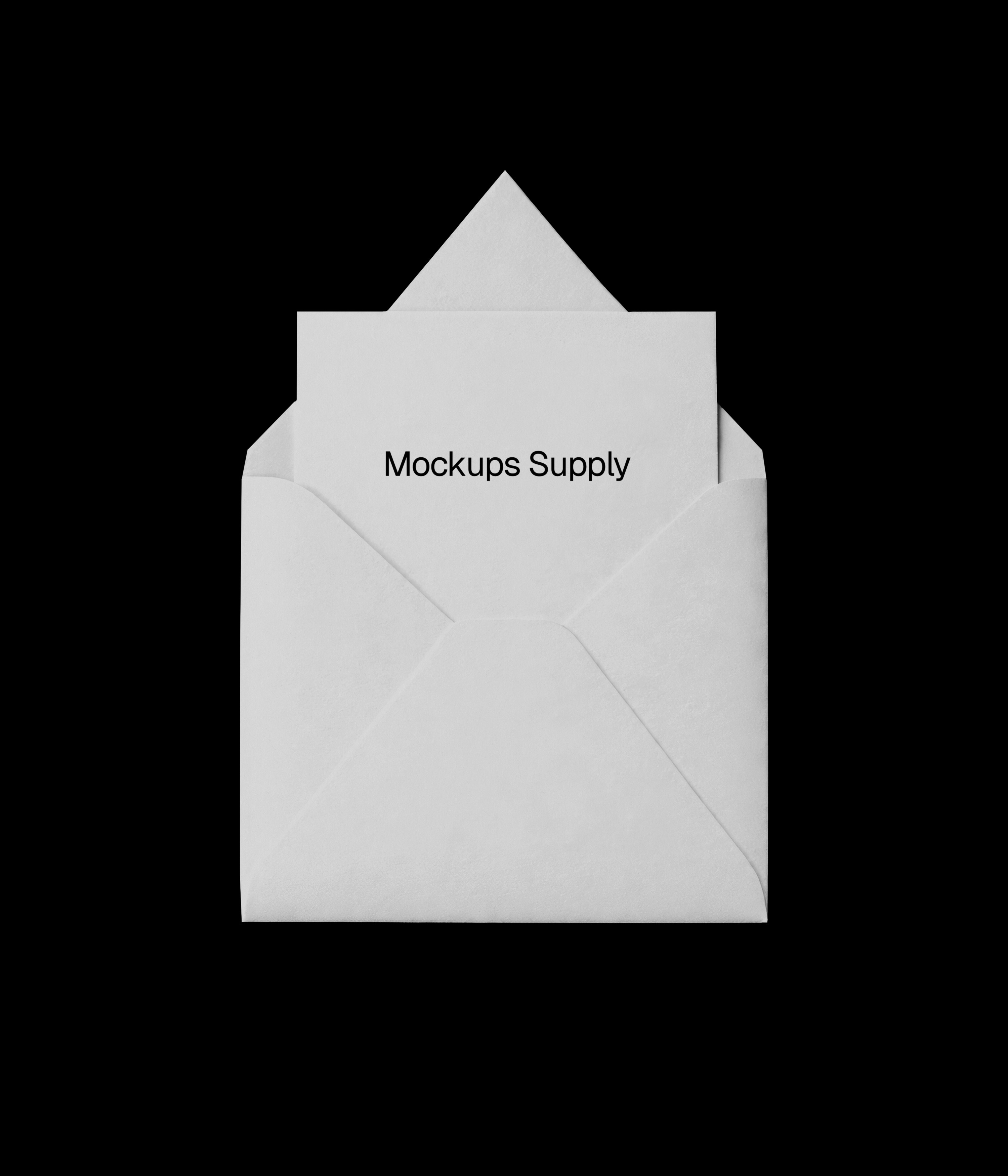 Editorial envelope mockup with card on black background