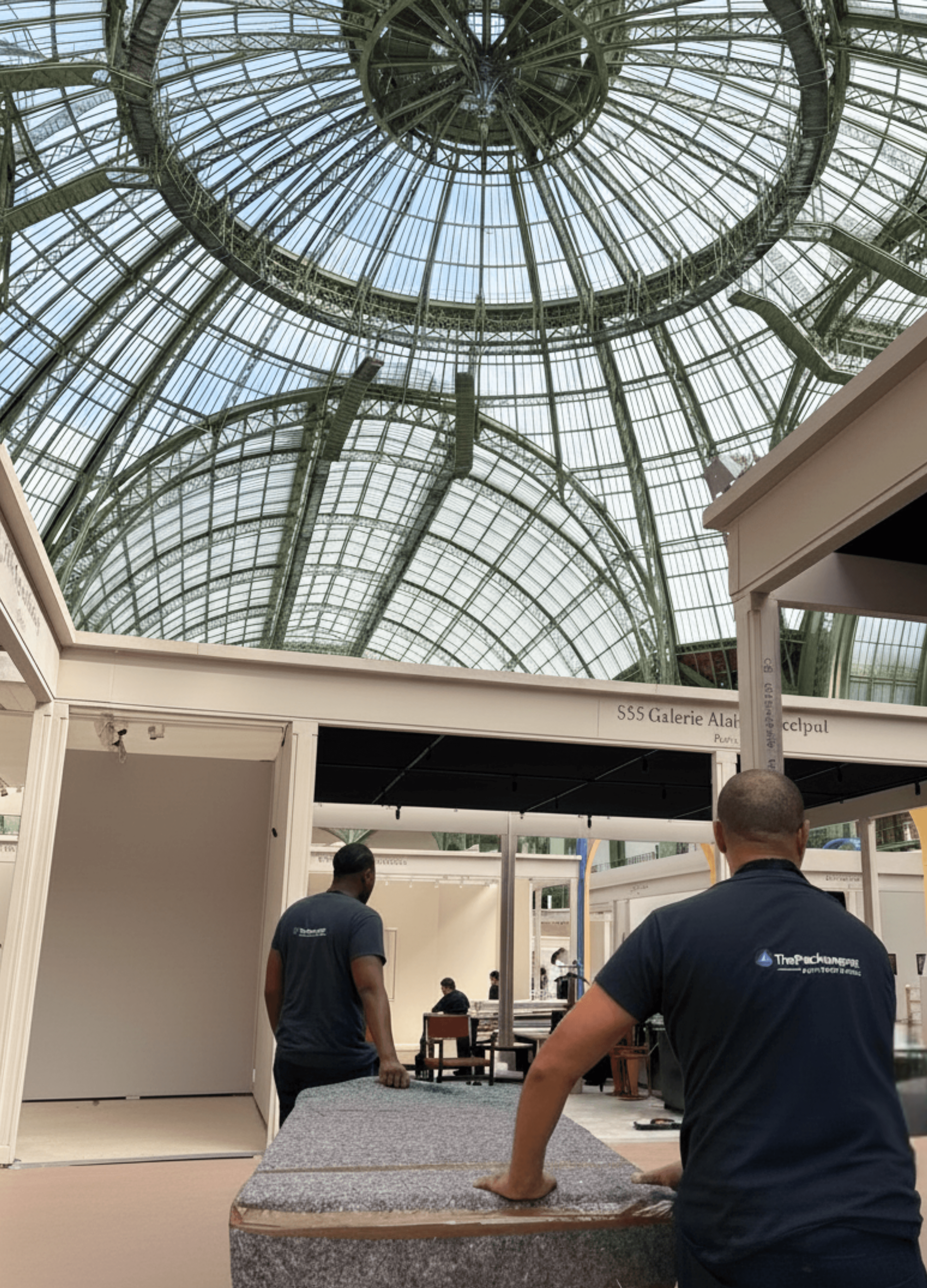 L'équipe ThePackengers livre des éléments de galerie dans une exposition