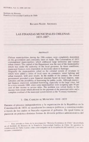 Las finanzas municipales chilenas: 1833-1887