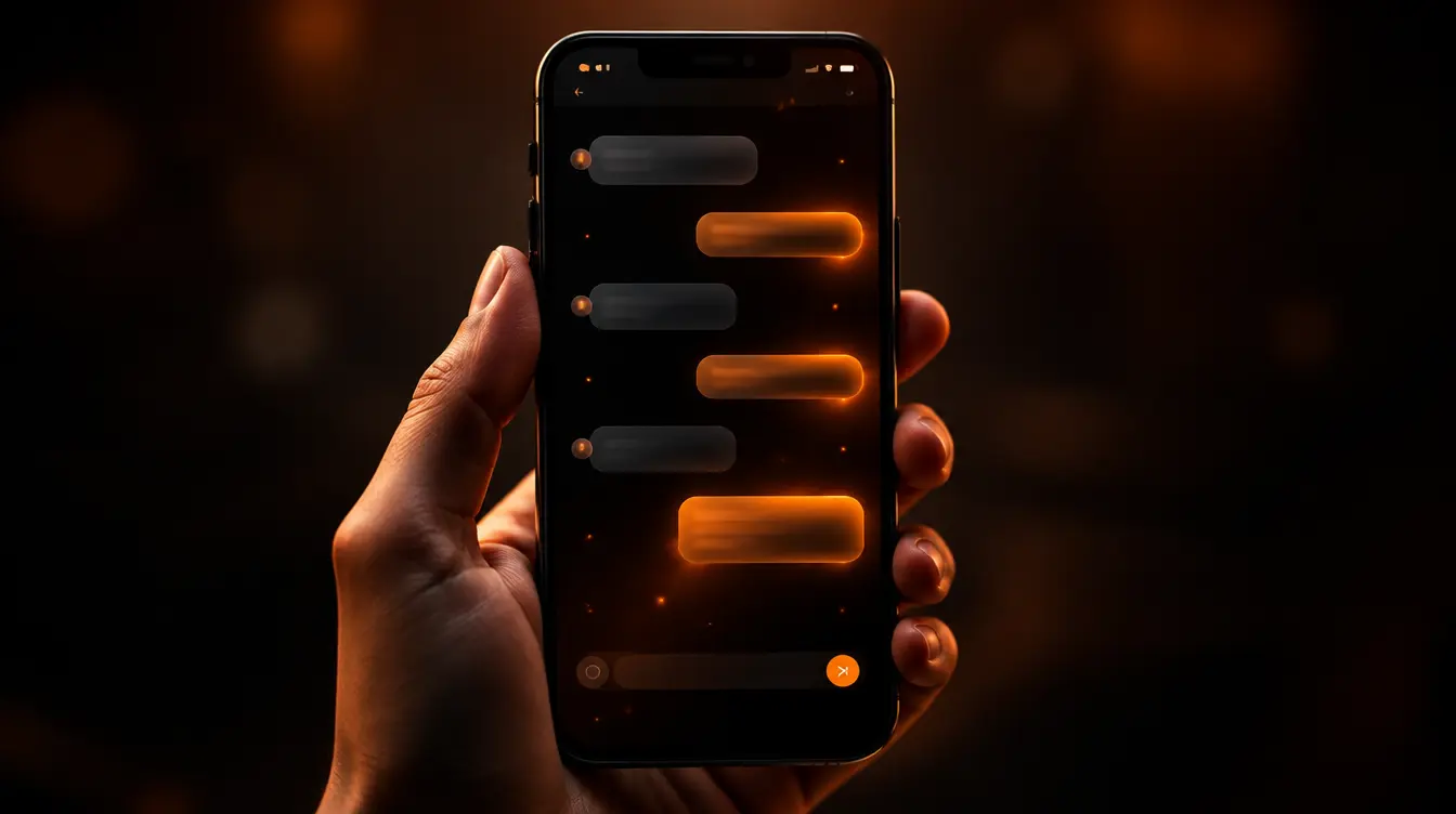 Phone displaying a glowing AI chat interface with dramatic lighting, representing AI assistant services