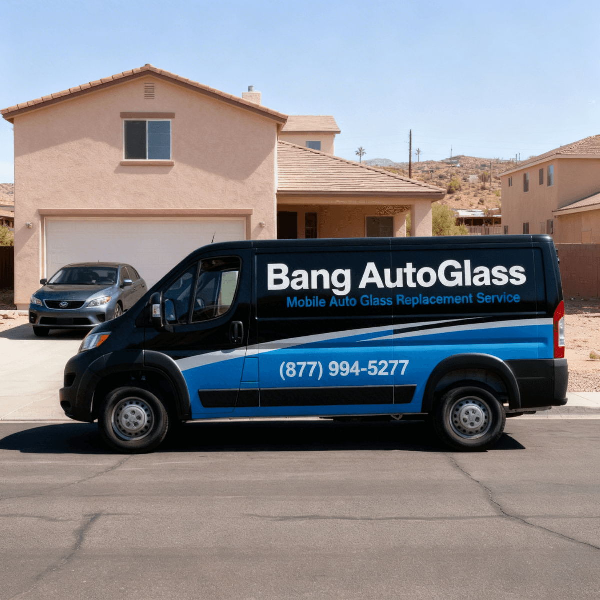 Bang AutoGlass dispatch van making a house call for windshield replacement service in Douglas, AZ