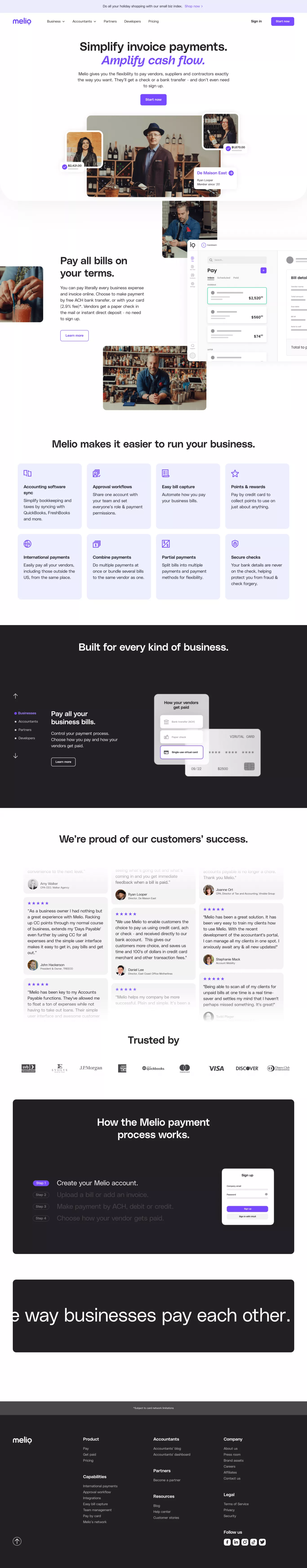 Pay & Get Paid: Easy Bill Paying Service landing page screenshot showcasing Tech and Finance design