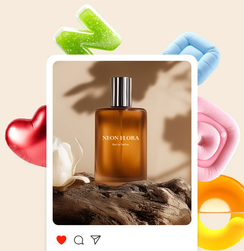 향수 제품이 소셜 카드 형태로 표현된 인터페이스 화면