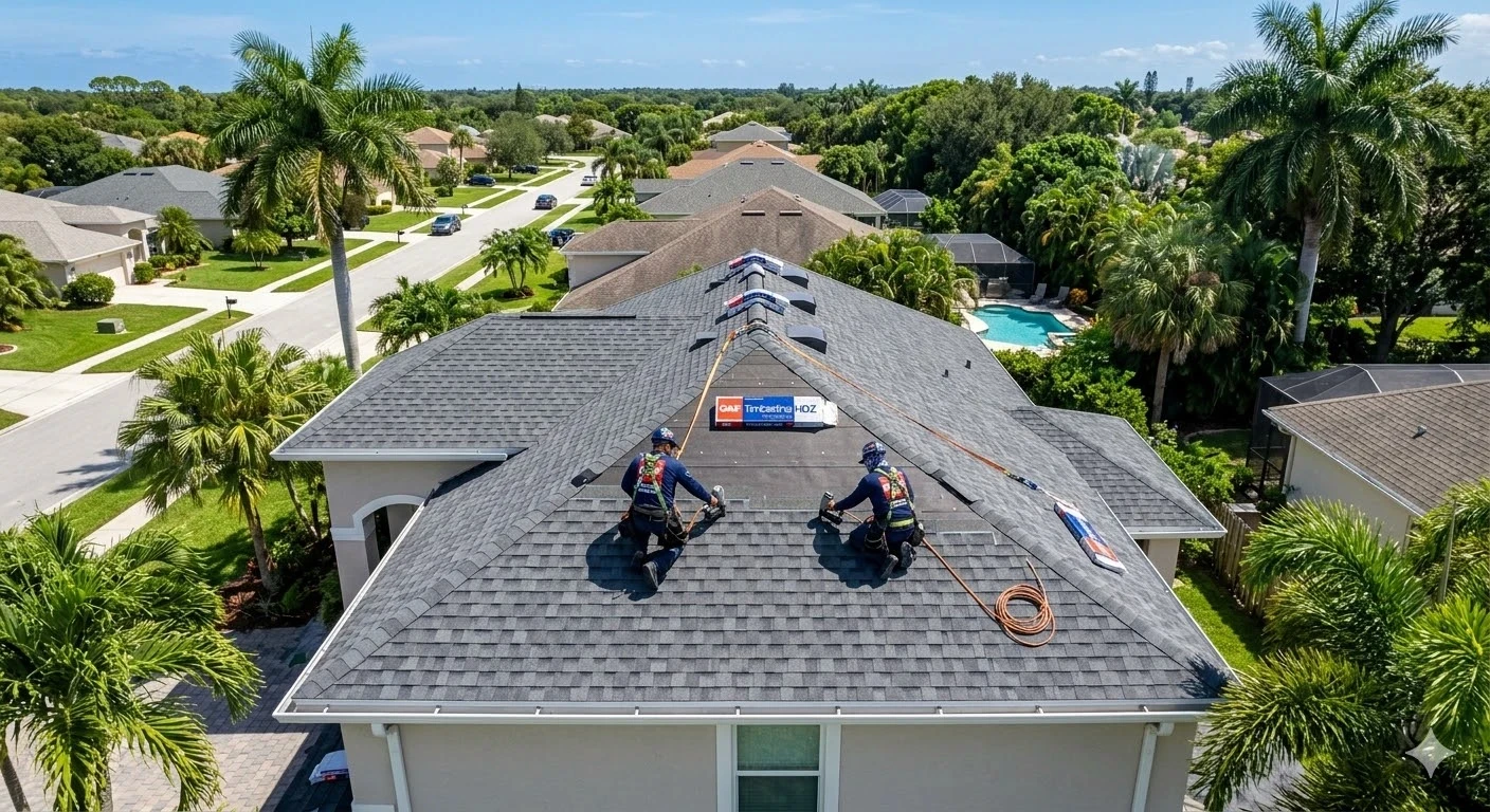 GAF shingle roof replacement being installed by Roofing Network in South Florida