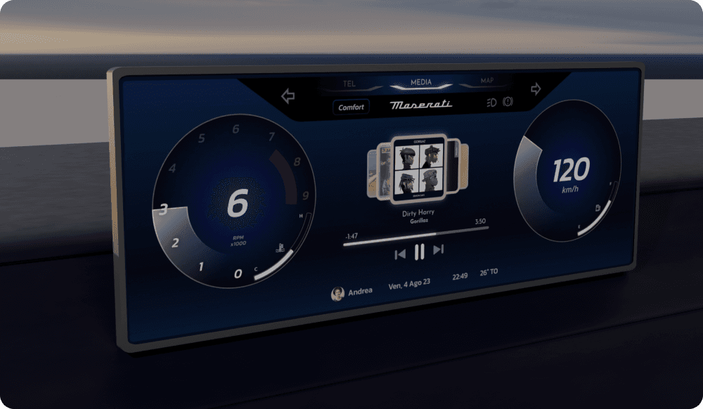 Maserati Dashboard render, Automotive UX design, Automtoive HMI