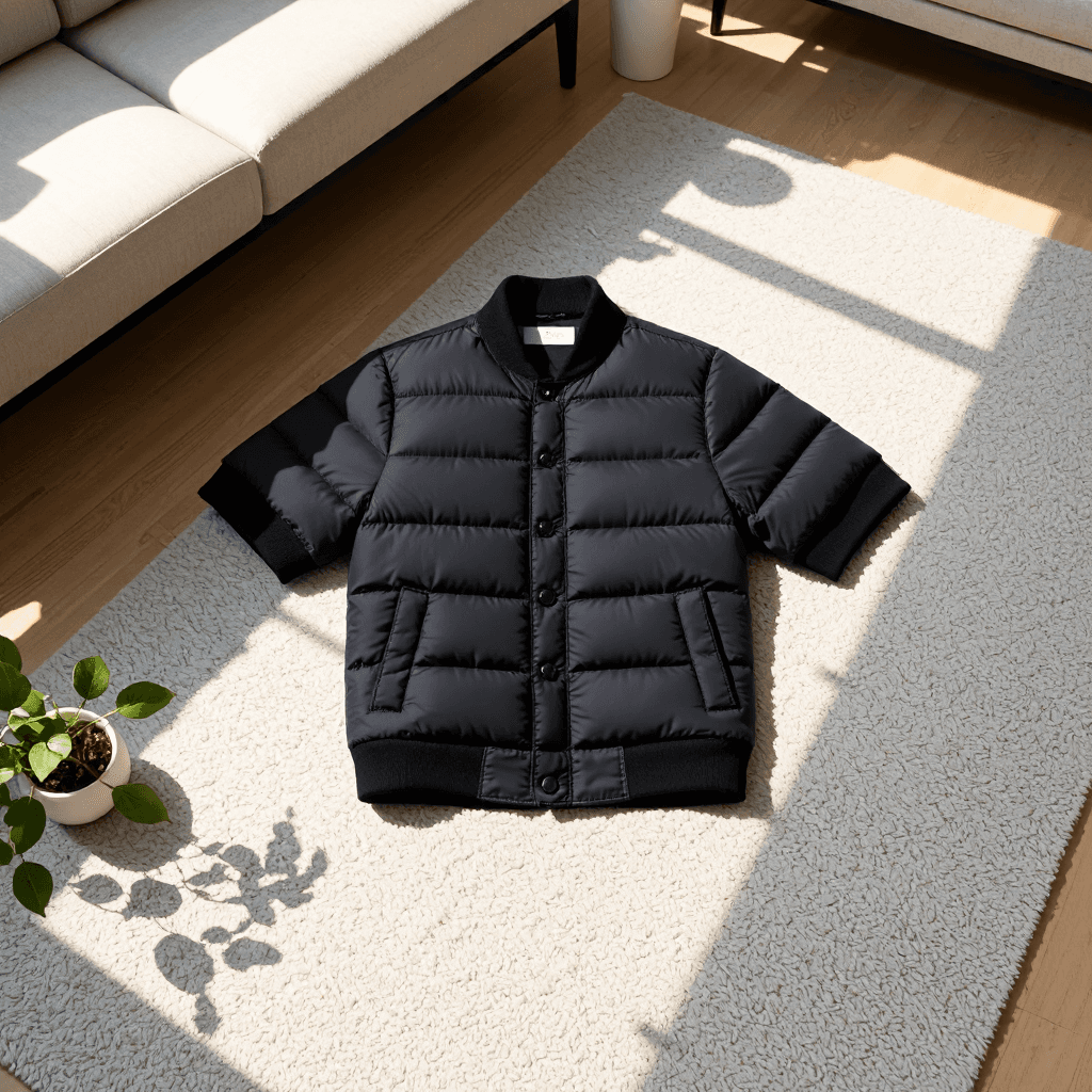 product photography of short-sleeve padded jacket