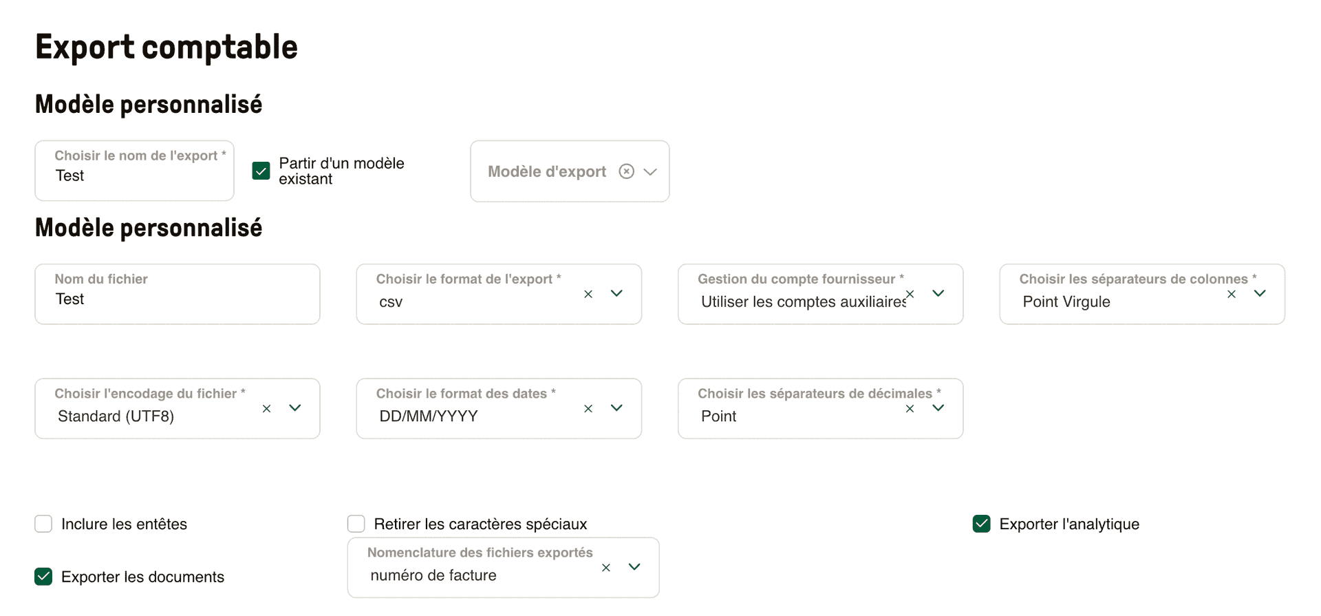 export vers analytique