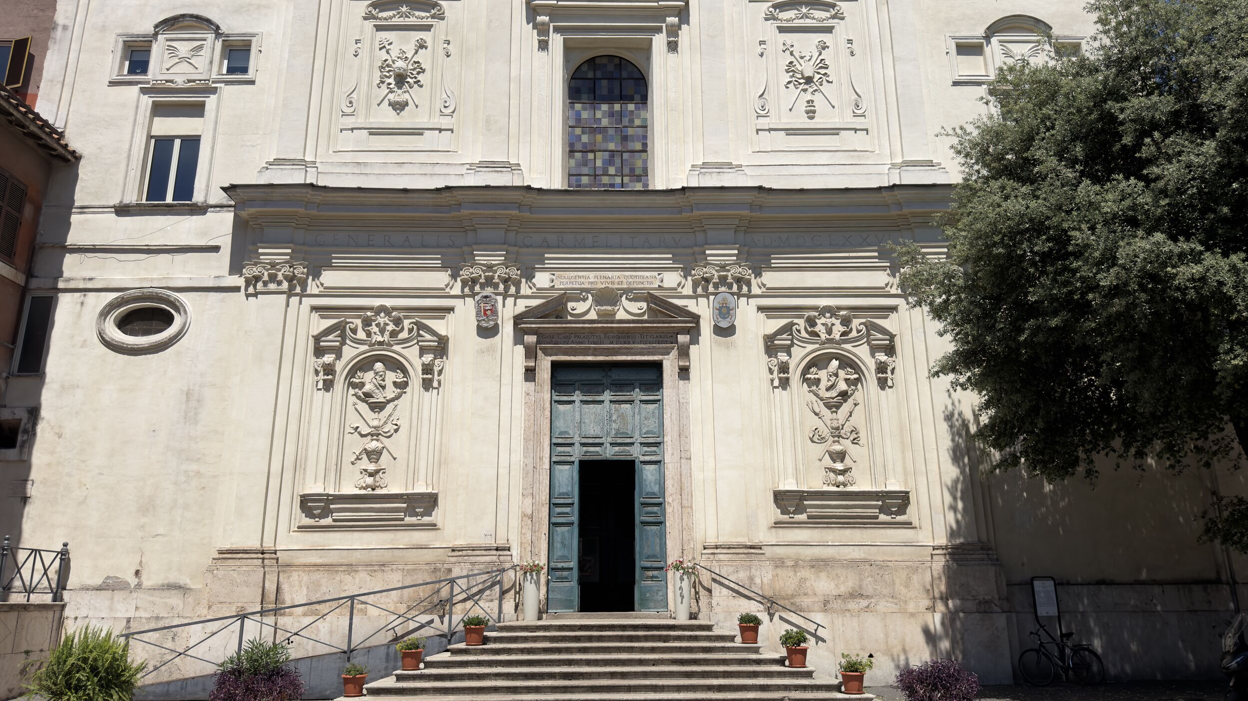 Quiet street view of San Martino ai Monti from Viale del Monte Oppio, Rione Monti, Rome
