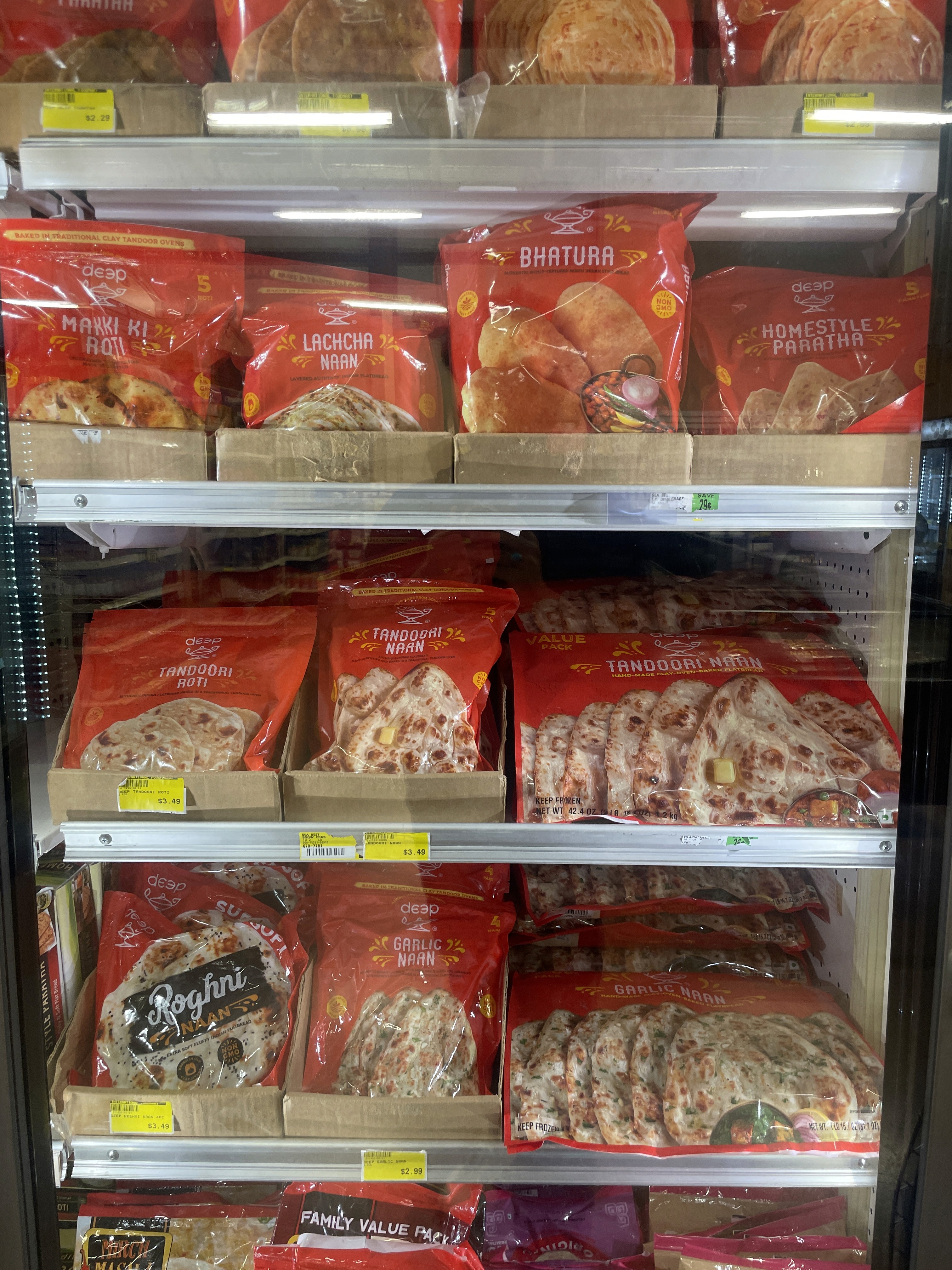 Frozen parathas and naans available at International Food Market Orlando.