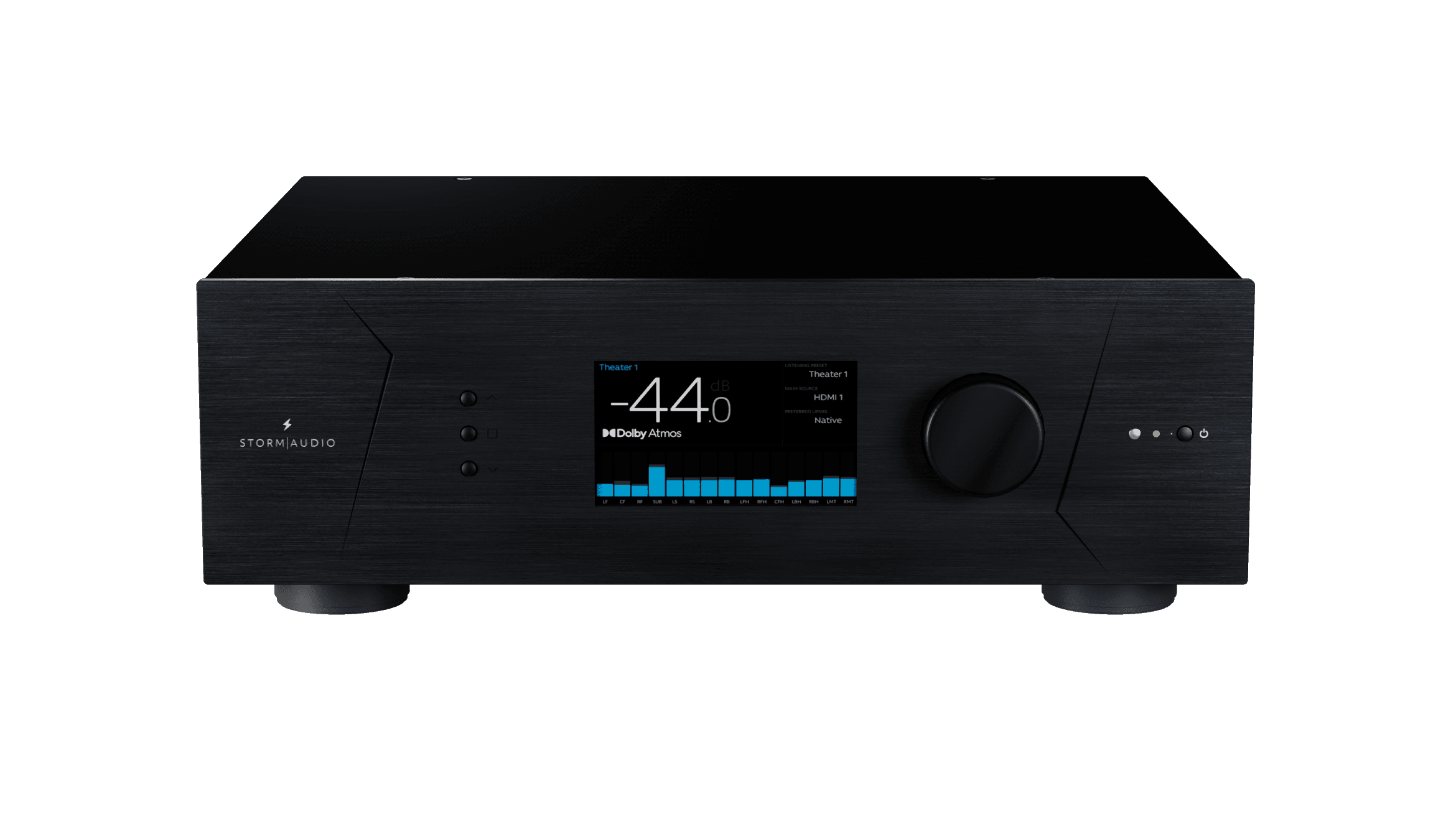 StormAudio AV processor with display and volume knob