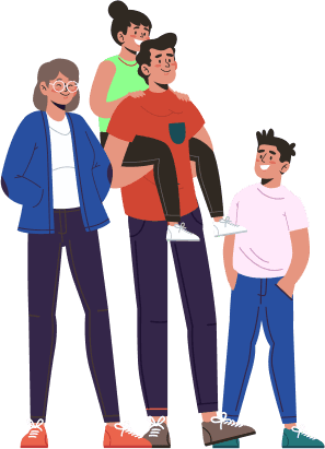 Stylized graphic of a famly of 4