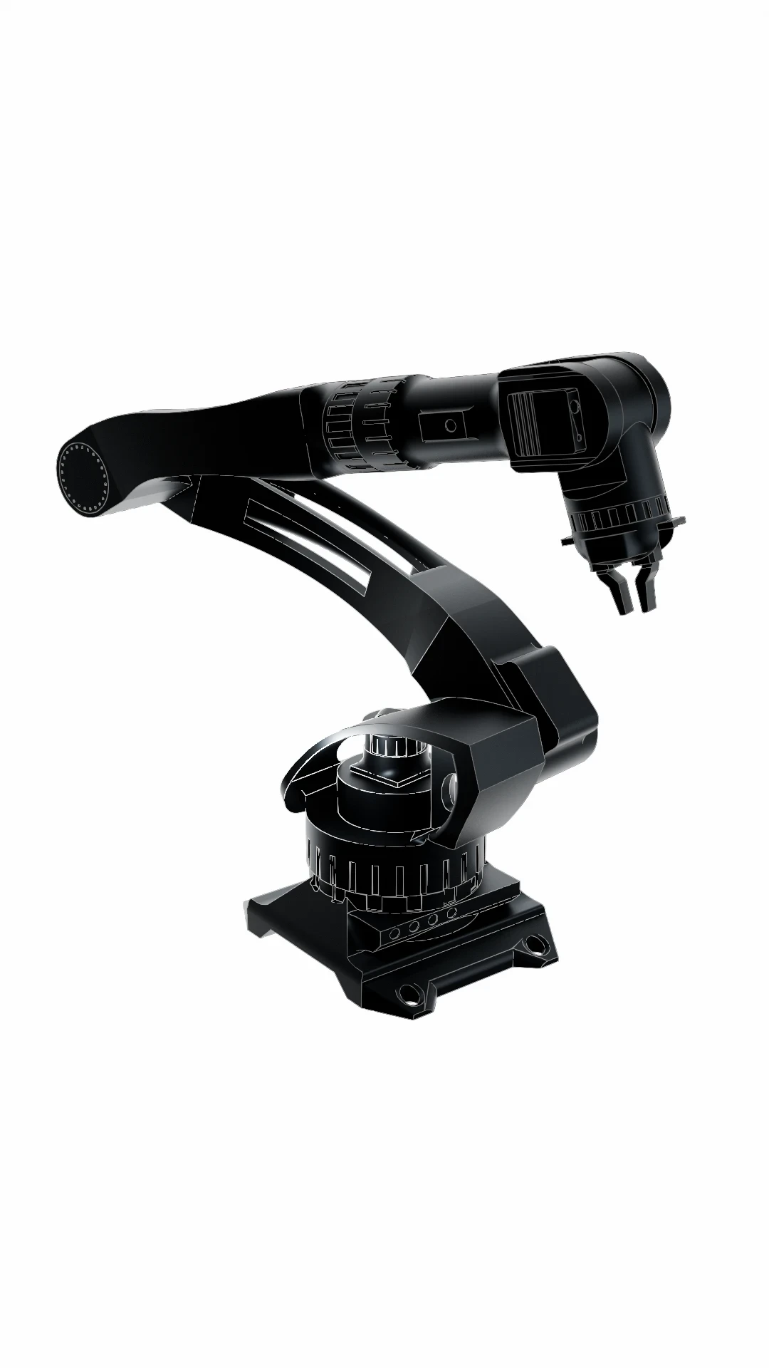 3D render of an industrial robotic arm — BotBlox embedded networking and compute for factory automation and real-time robotics control