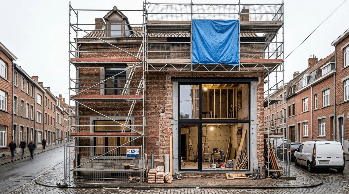 Rénovation générale de maison à Liège avec chantier en cours et transformation